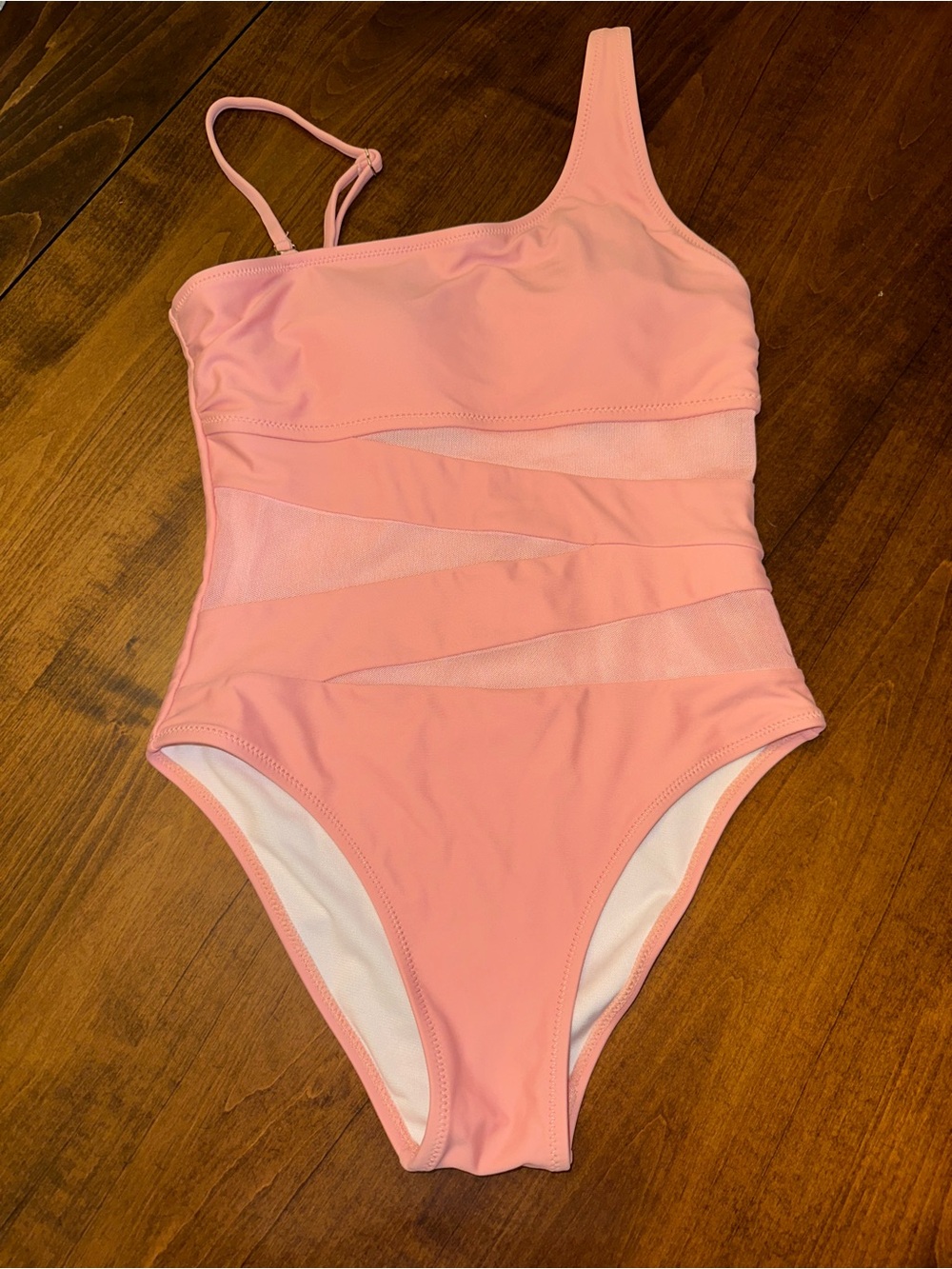 Pink Lily One-Shoulder Pink Mesh-Accent One-Piece Swimsuit